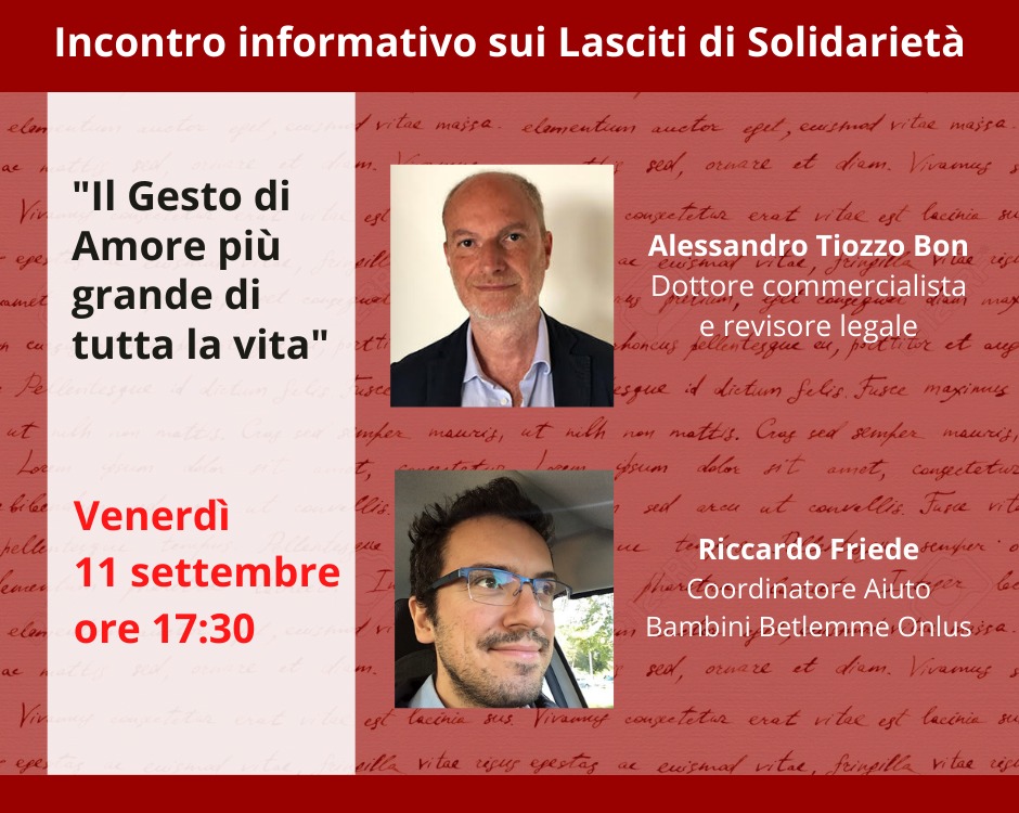 diretta lasciti solidarietà testamento solidale aiuto bambini betlemme